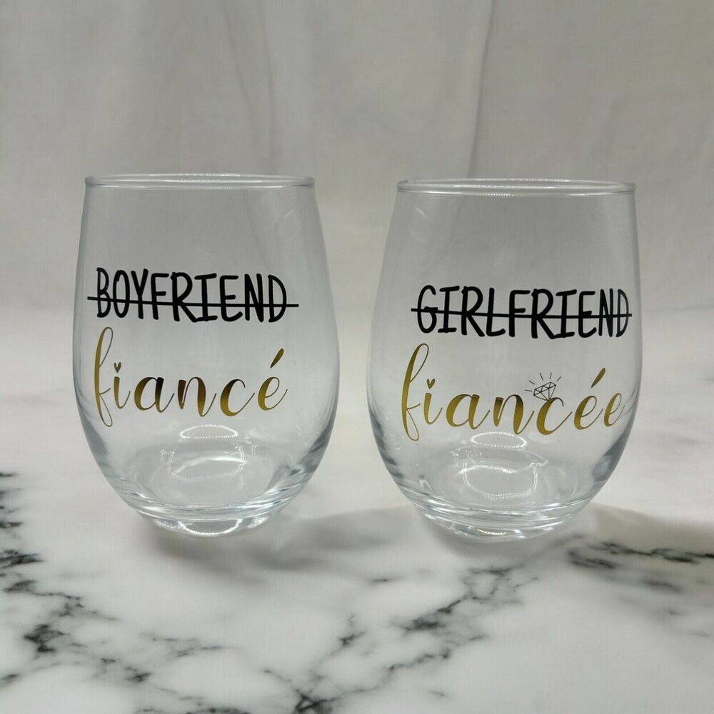 Engagement Wine Glasses ! Brand New In Box. Cute Sayings On The Glasses.NiceGift